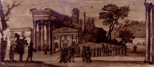 Landscape with classical buildings and figures