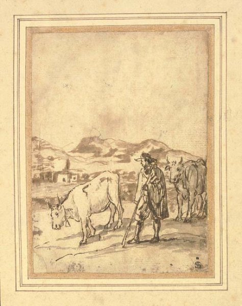 A herdsman and two cows